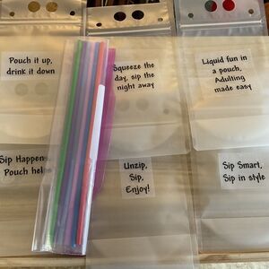 6 Drink Pouches Bags with Straws - Reclosable Zipper Stand-up 15oz. Sassy Saying